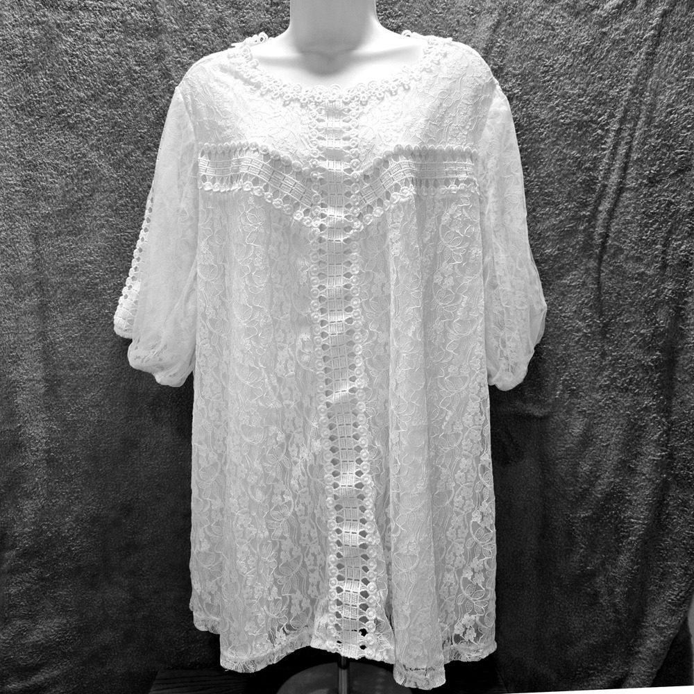 Torrid White Floral Lace Blouse Plus Size 2 Crochet Boho Cottagecore Romantic 2X